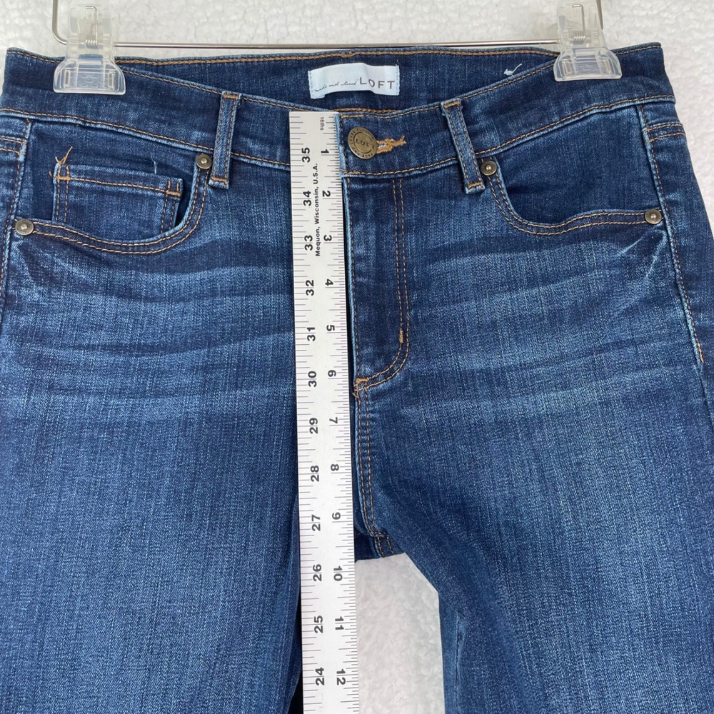Loft Womens Modern Straight Leg Jeans Dark Wash Raw Hem Size 6 28 Indigo Stretch - Picture 8 of 13